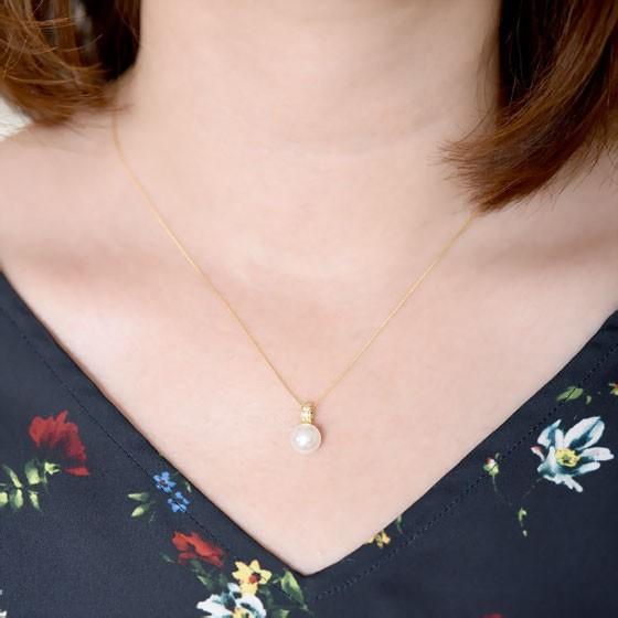 K18 アコヤパール 7.5mm ダイヤモンド 天然石 ネックレス Drum 18k 18