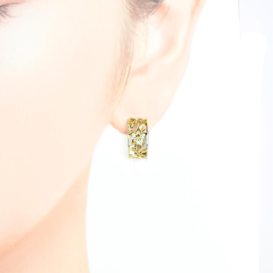フラワーモチーフ ピアリング 正規品 K18YG K18WG コンビ リバーシブル フープ jasmine ジャスミン [pie[pieg0077]の画像