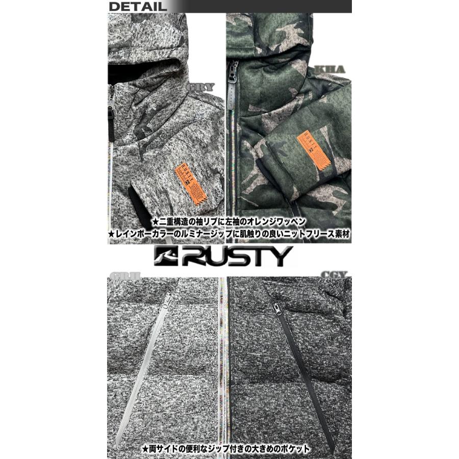 半額SALE RUSTY ラスティー メンズ 中綿ジャケット パーカー フリースニット フェイクダウン フルジップ サーフブランド 932202_1
