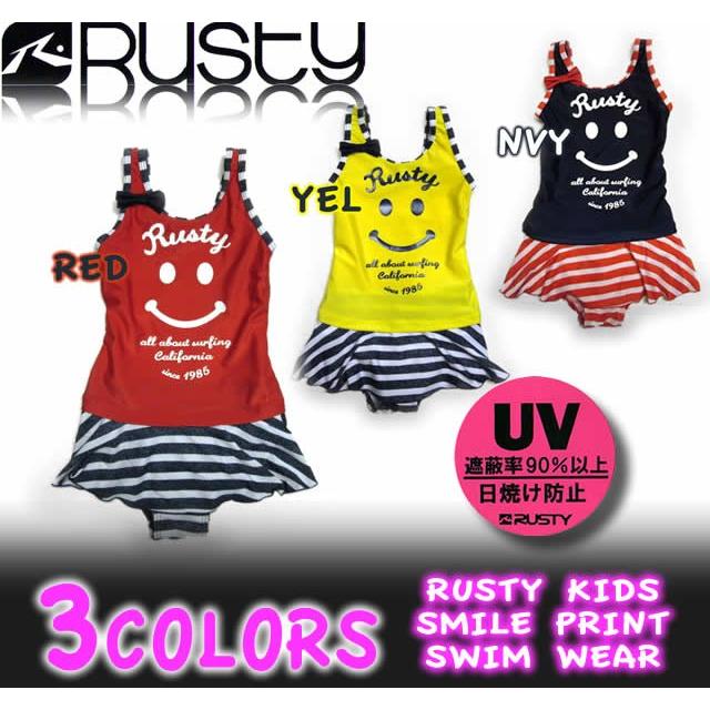 Rusty ラスティーキッズ スマイルプリント ボーダー切替ワンピース水着 女の子 サーフブランド Rtk Venice Store 通販 Yahoo ショッピング