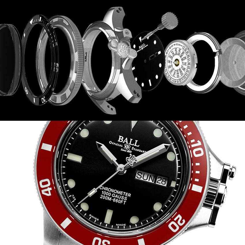 ボールウォッチ 時計 ORIGINAL オリジナル エンジニア ハイドロカーボン 腕時計 メンズ BALL Watch RED ブラック／メタルブレス｜venire｜04