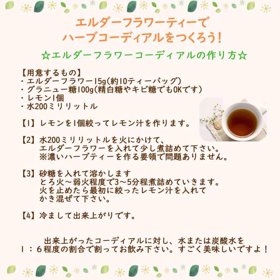 エルダーフラワーティー 60ティーバッグ 送料無料 農薬検査済 ノンカフェイン エルダー ティー ニワトコ ハーブ ハーブティー ティー ティーパック｜venurse｜07