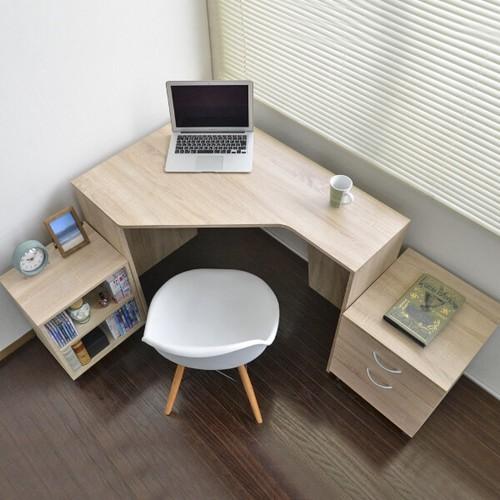 コーナーハイタイプデスク3点セット（コーナーデスク＋キャスター付2