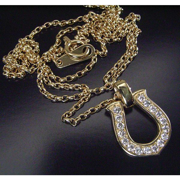 メンズ K18 幸運のホースシュー天然ダイヤモンド ネックレス計0.15カラット