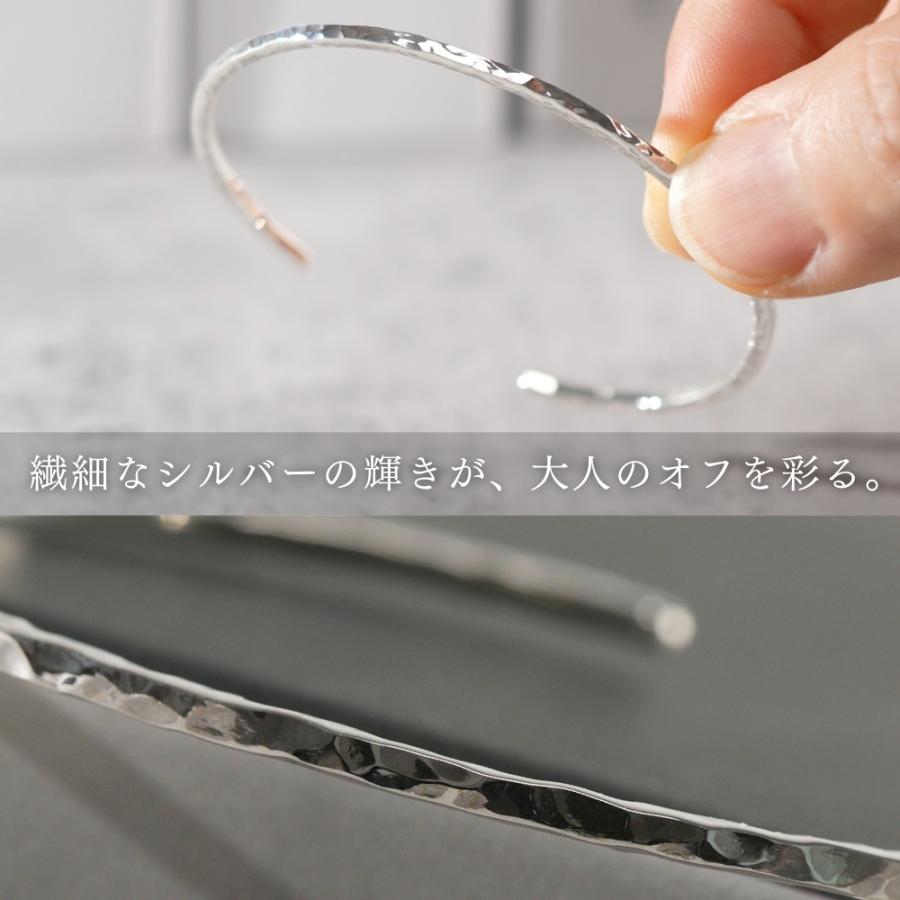 ichi バングル 純銀 槌目 純銀 バングル アンティーク仕上げ シルバー