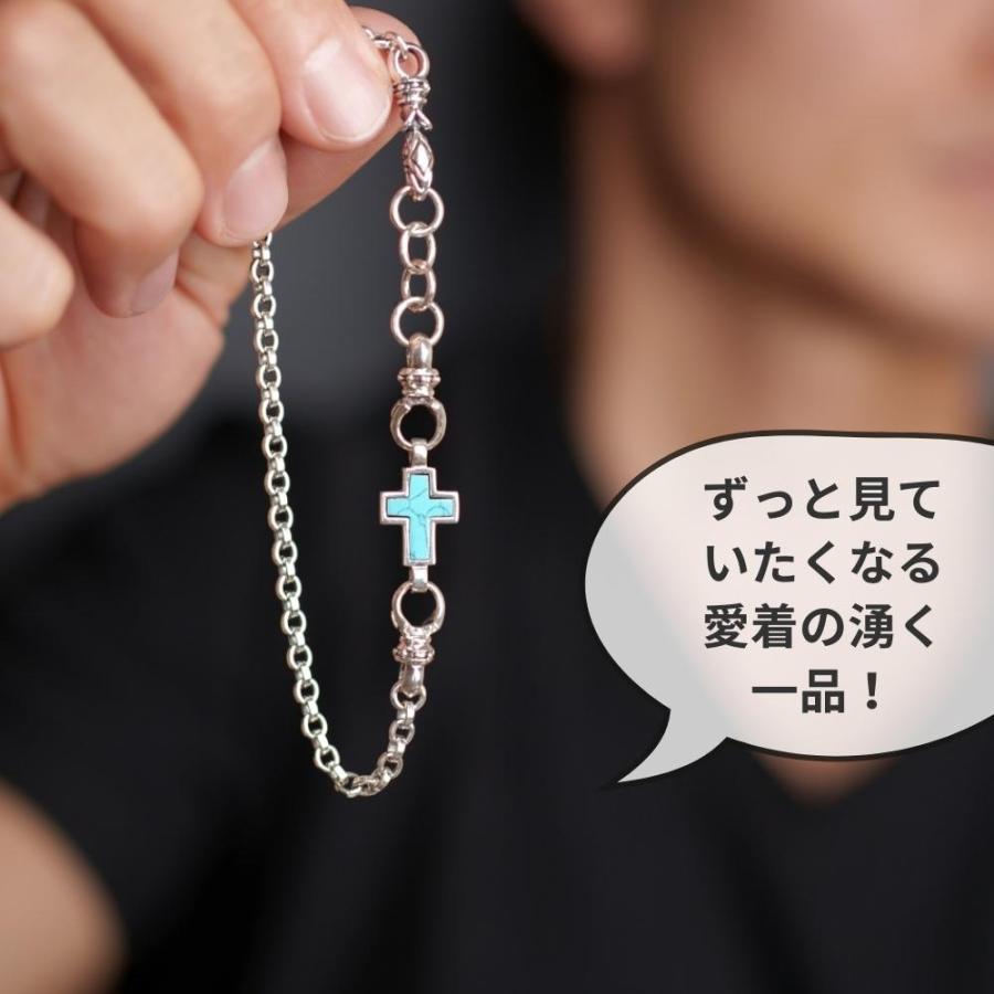 アンクレット メンズ シルバー 925 ターコイズ クロス 十字架 ミサンガ