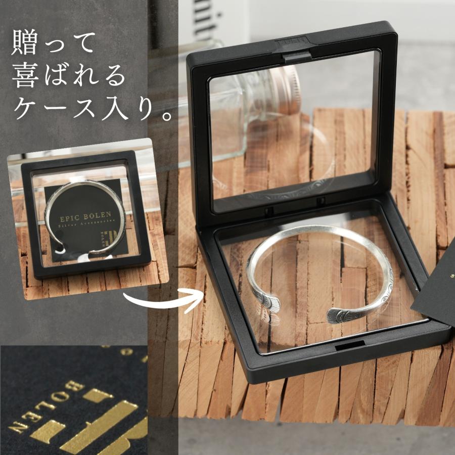 カレンシルバー バングル シルバー925 メンズ レディース 925刻印 スタンプワーク お守り カレン族 フリーサイズ サイズ調整可能 幅4mm 銀 ブレスレットの画像