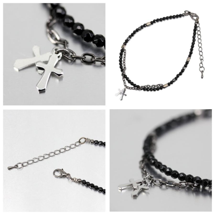 メンズ アンクレット ブラック オニキス シルバー ステンレス 人気 2連