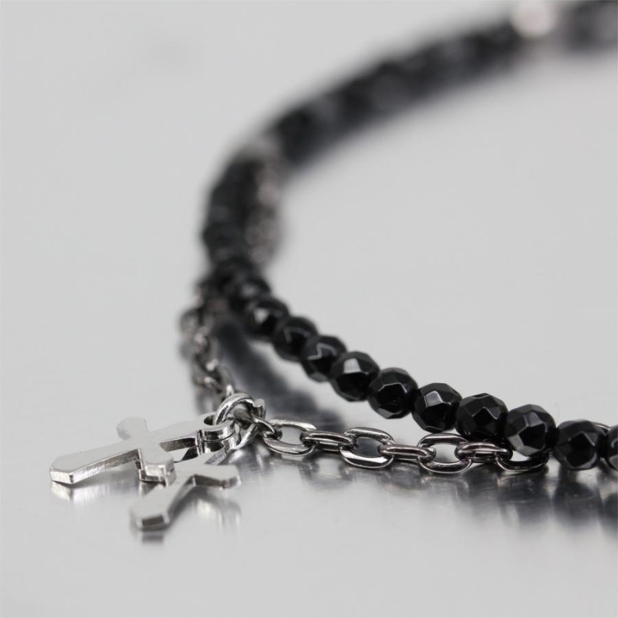 メンズ アンクレット ブラック オニキス シルバー ステンレス 人気 2連