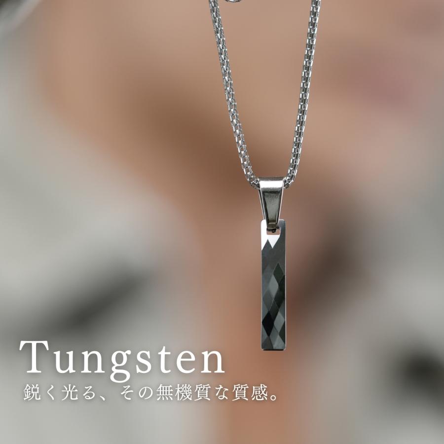 タングステン ネックレス メンズ 多面カット 細身ペンダント 316L 