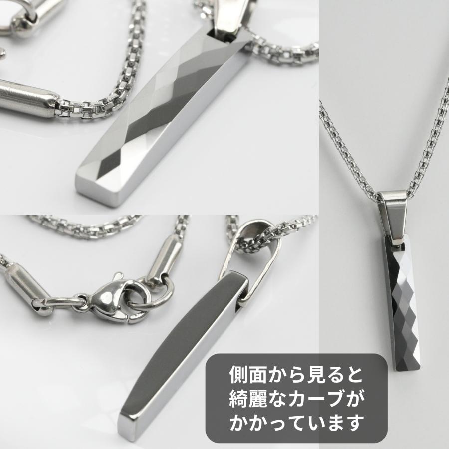 タングステン ネックレス メンズ 多面カット 細身ペンダント 316L 