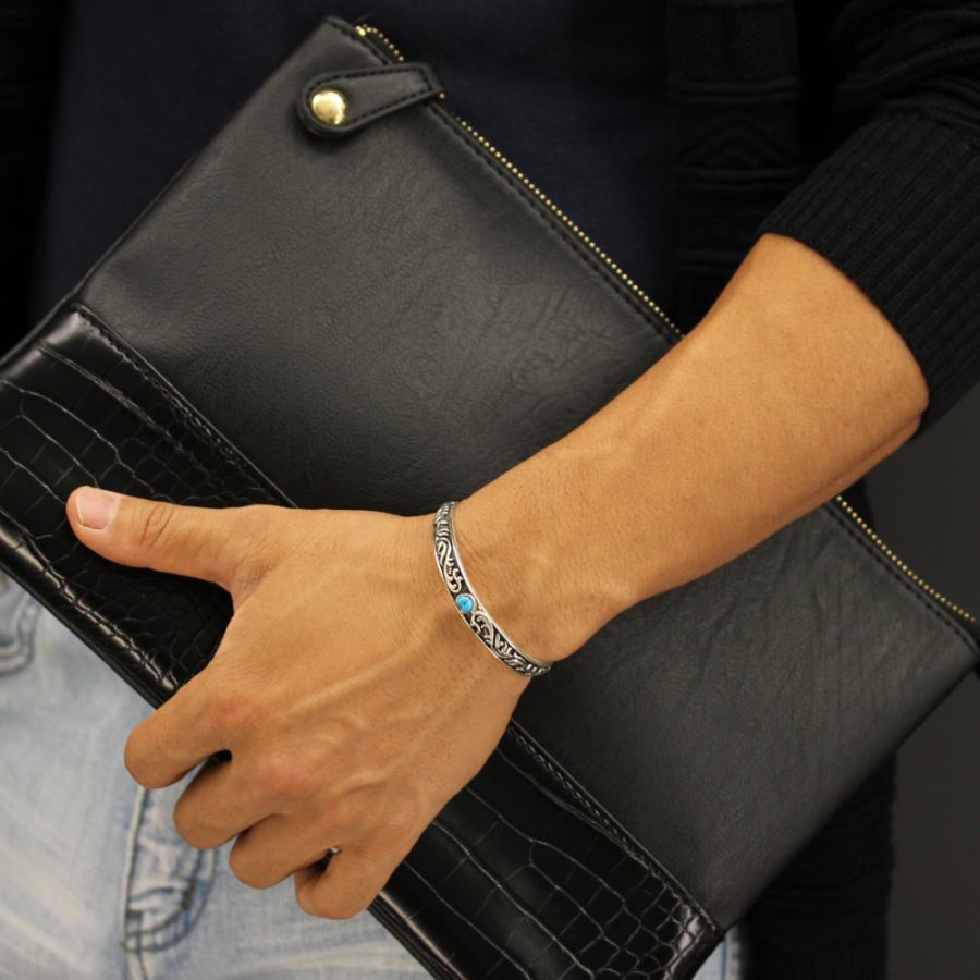 スターリング シルバー 925 ブレスレット ターコイズ アラベスク 唐草