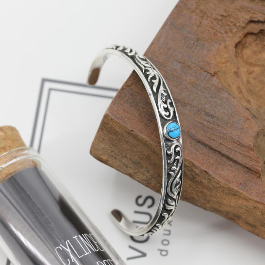 スターリング シルバー 925 ブレスレット ターコイズ アラベスク 唐草