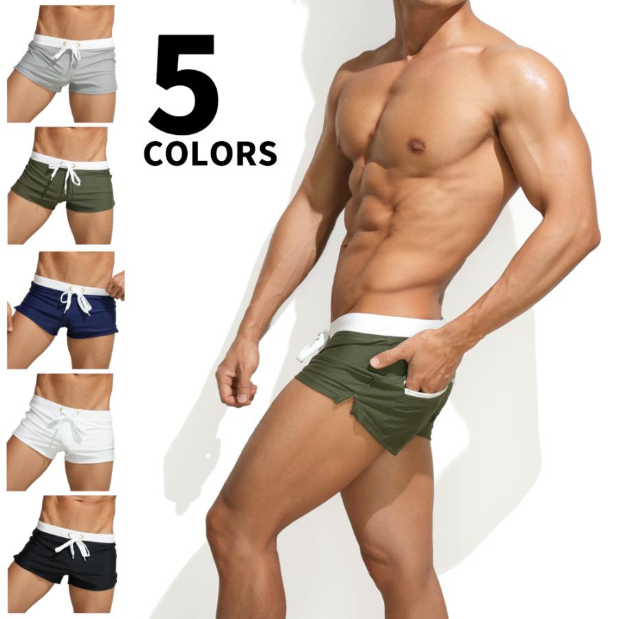 メンズ サーフ パンツ オシャレ 水着 ビーチ 海パン ショート 短め 腰パン カッコイイ ボード ショーツ プール ポケット人気 セクシー 腰履きボックス型 10周年記念イベントが