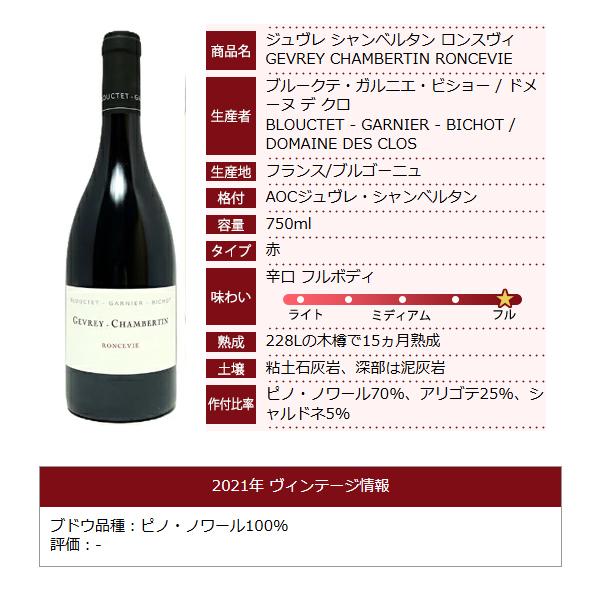 よりどり6本で送料無料 2021 ジュヴレ シャンベルタン ロンスヴィ 750ml ブルクーテ ガルニエ ビショー/ドメーヌ デ クロ 赤 コク辛口 ^B0OSRV21^