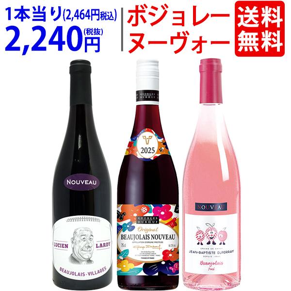 WK 送料無料 2025 ボジョレー ヌーヴォー 3本ワインセット (赤2本+ロゼ
