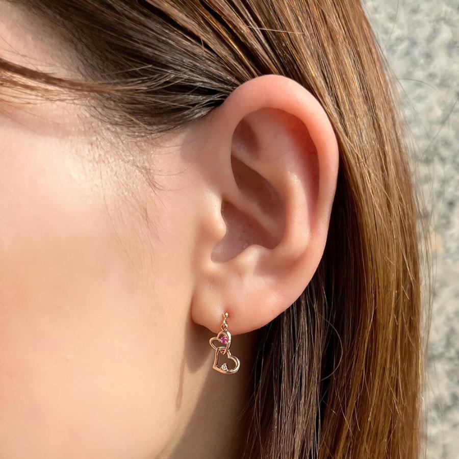 QIREINI H&C ダイヤモンド ピンク サファイア ピアス ハート 型 ピンク 