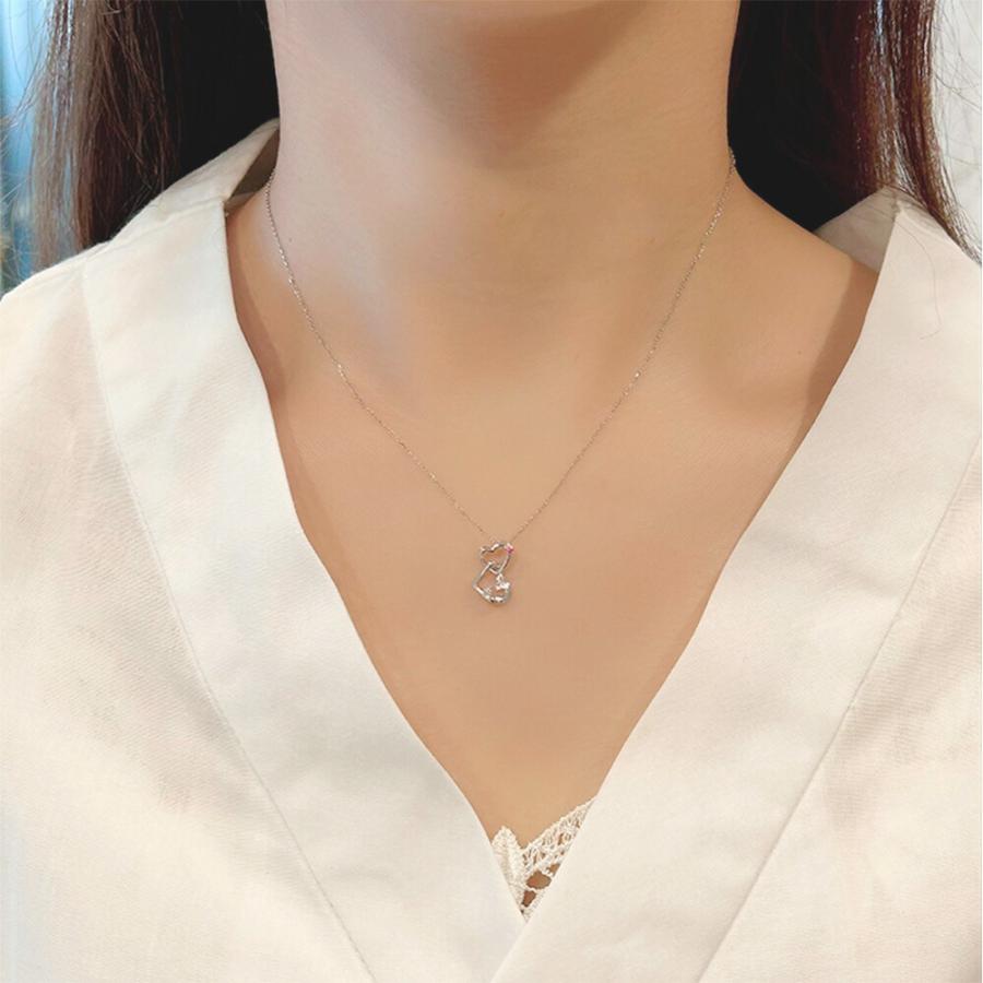 QIREINI K10WG H&C ダイヤモンド ピンク サファイア ネックレス 