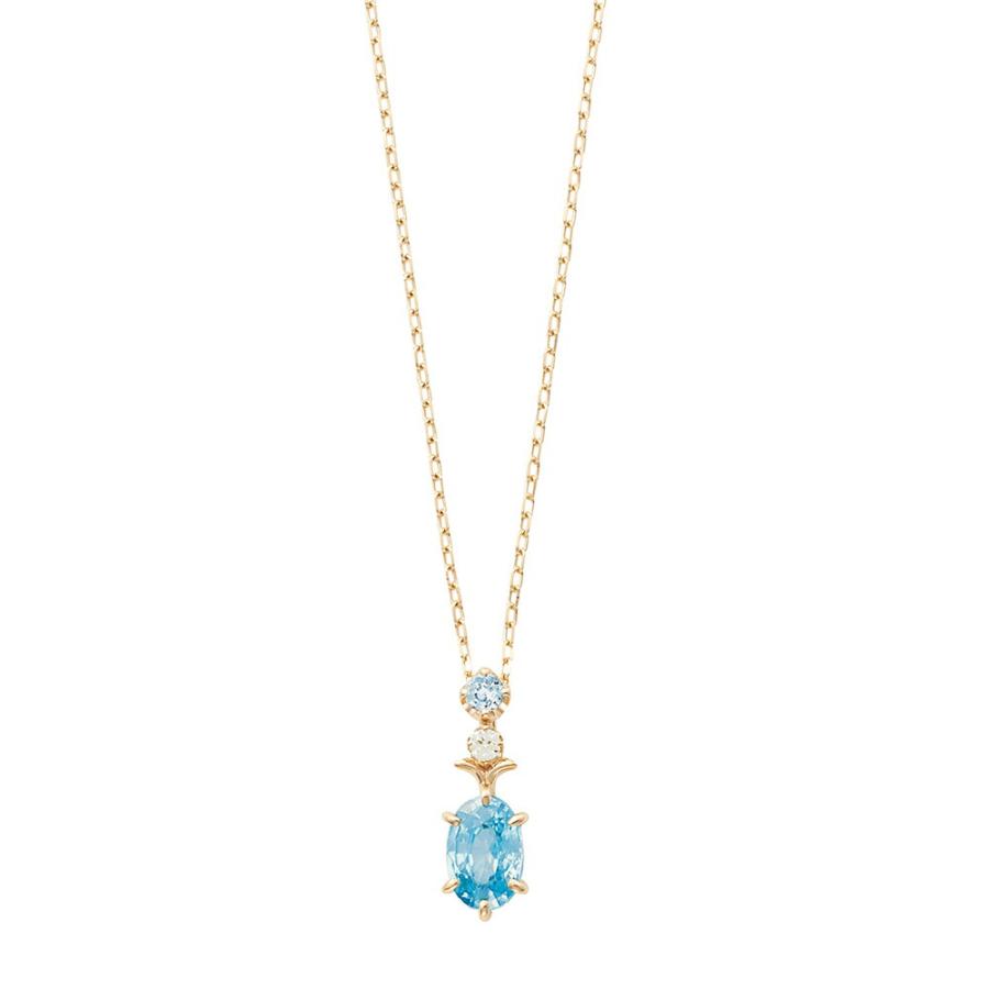 K10YG QIREINI ダイヤモンド ジルコン アクアマリン ネックレス 