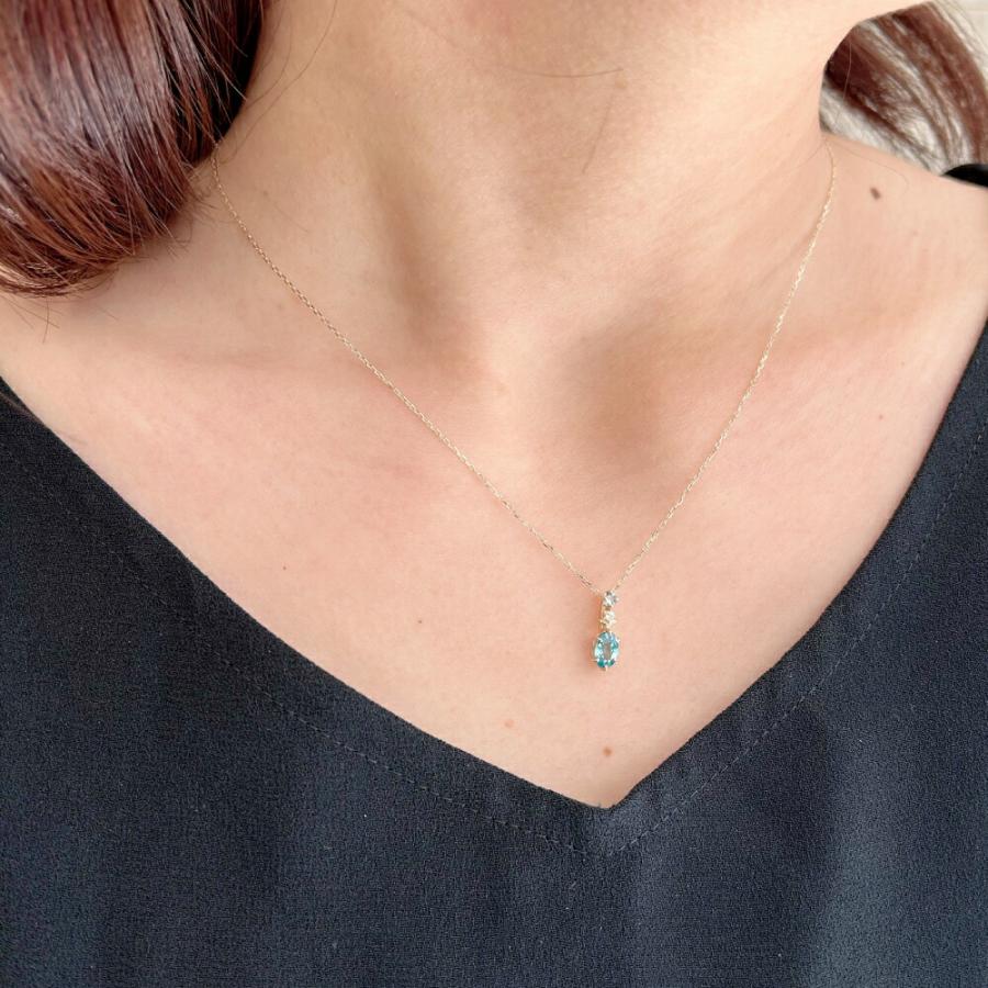 K10YG QIREINI ダイヤモンド ジルコン アクアマリン ネックレス 