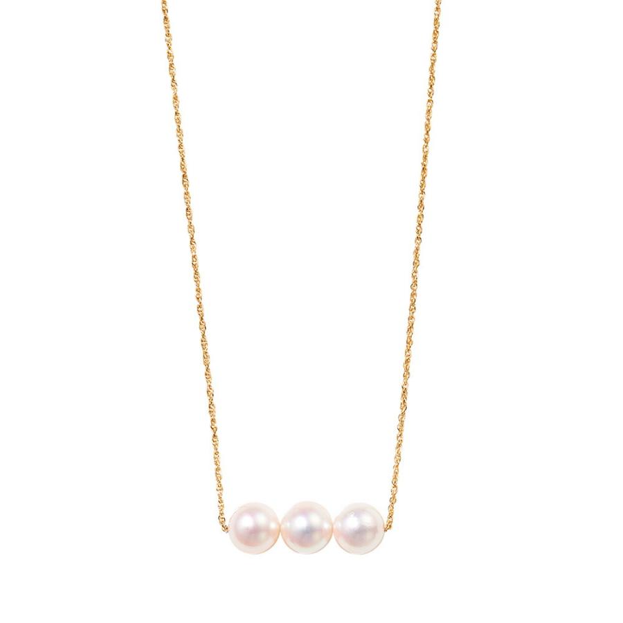K18WG K18YG ヨコ 3連 アコヤパール ネックレス パール 本真珠 真珠