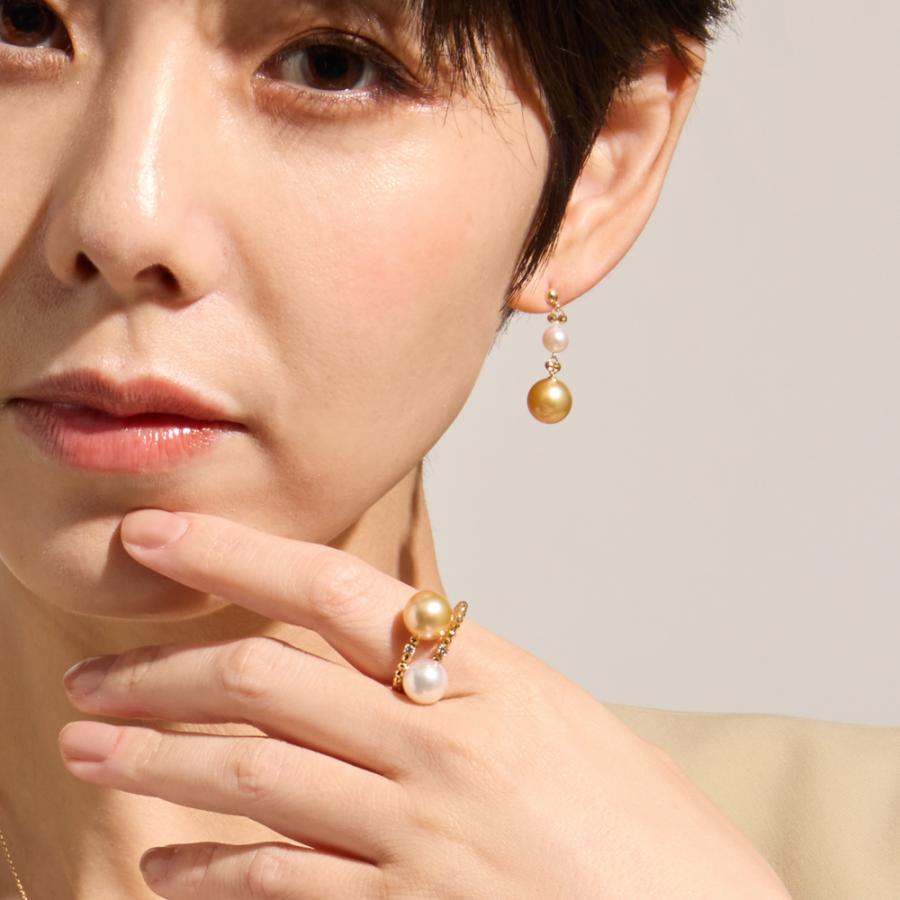K18YG 奄美大島産 白蝶ゴールドパール / アコヤパール / ダイヤモンド リング 指輪 アクセサリー レディース ジュエリー 102708070106の画像