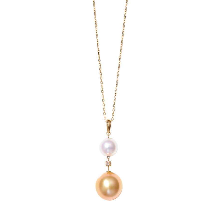 K18YG 奄美大島産 白蝶ゴールドパール / アコヤパール / ダイヤモンド ネックレス ペンダント アクセサリー レディース ジュエリー 102708070108の画像