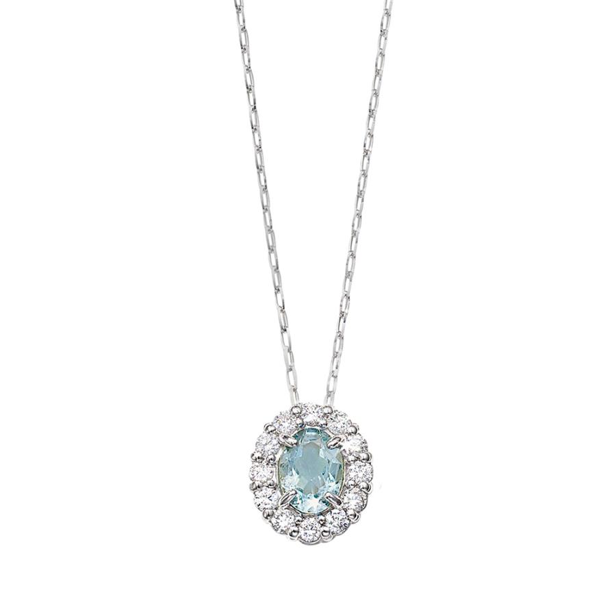 PT850 / PT950 アクアマリン / ダイヤモンド ネックレス ペンダント アクセサリー レディース ジュエリー 119008020407の画像