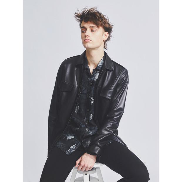 5351 ラムレザーシャツ ブルゾン サイズ46 ブラック【新品】 5351 POUR LES HOMMES 50％OFF ラムレザーシャツ ブルゾン ブラック