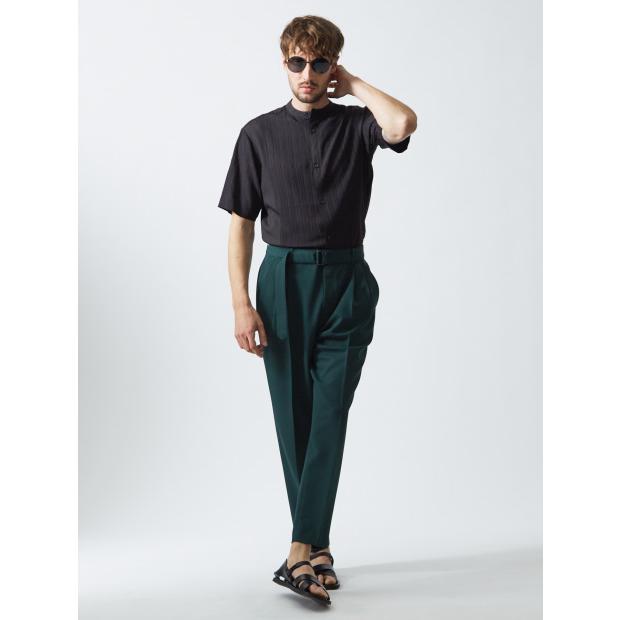 5351 POUR LES HOMMES 30%OFF 楊柳バンドカラー 半袖シャツ ブラック 