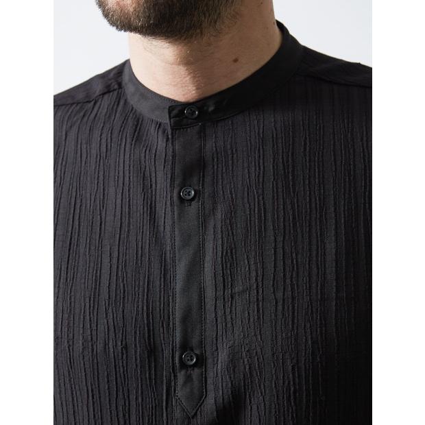 5351 POUR LES HOMMES 40%OFF 楊柳バンドカラー 半袖シャツ ブラック