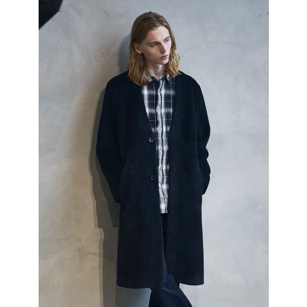 5351 POUR LES HOMMES 20%OFF ノーカラー シャギー コート ブラック