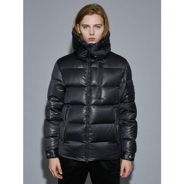 5351 POUR LES HOMMES レザーエンボス ダウンジャケット ブラック