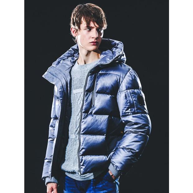 5351 POUR LES HOMMES レザーエンボス ダウンジャケット ブルーグレー