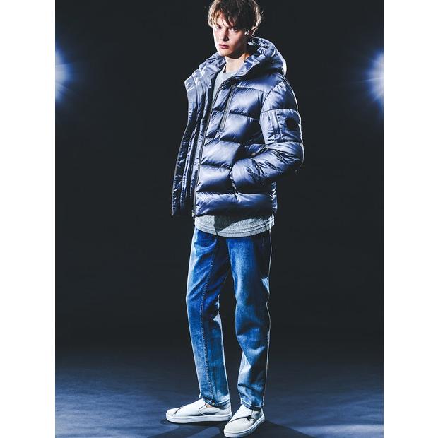 5351 POUR LES HOMMES レザーエンボス ダウンジャケット ブルーグレー