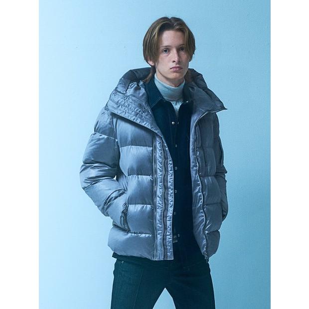 5351 POUR LES HOMMES レザーエンボス ダウンジャケット ブルーグレー