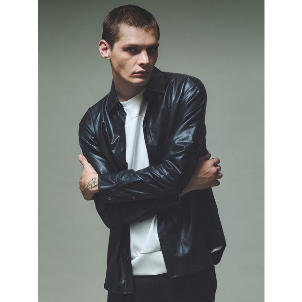 5351 POUR LES HOMMES 10%OFF レザータッチ 長袖シャツ ブラック
