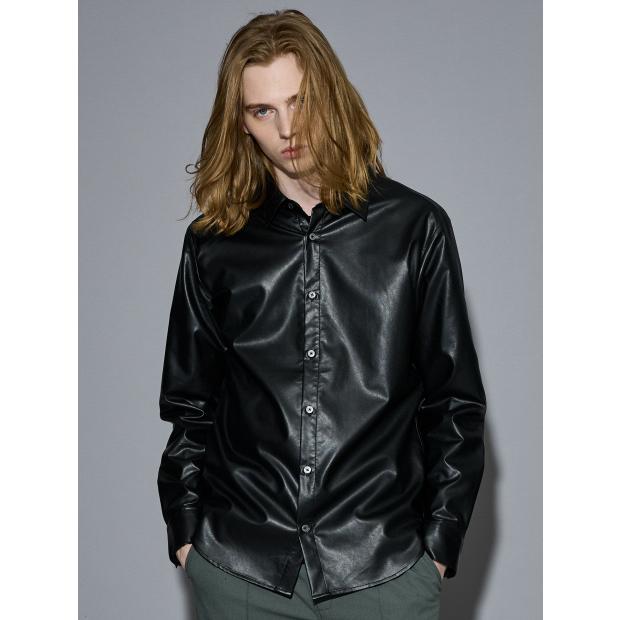 5351 POUR LES HOMMES 10%OFF レザータッチ 長袖シャツ ブラック