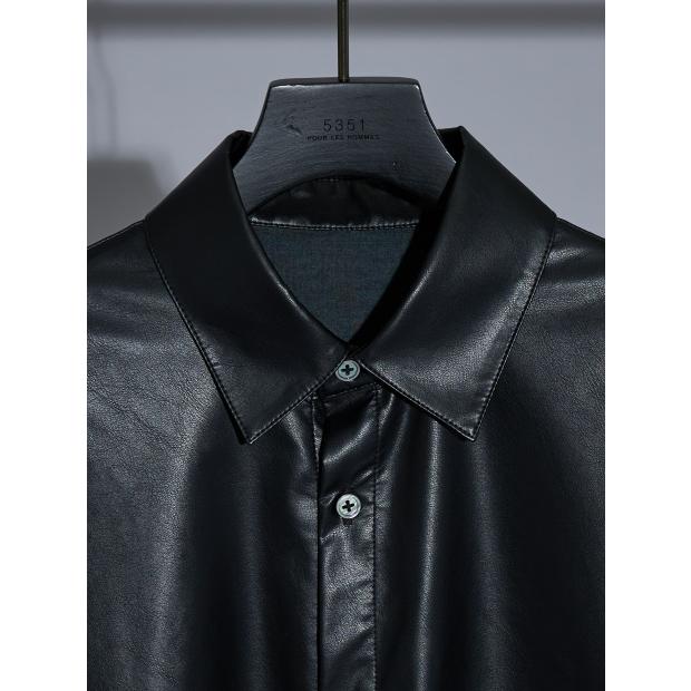 5351 POUR LES HOMMES 10%OFF レザータッチ 長袖シャツ ブラック