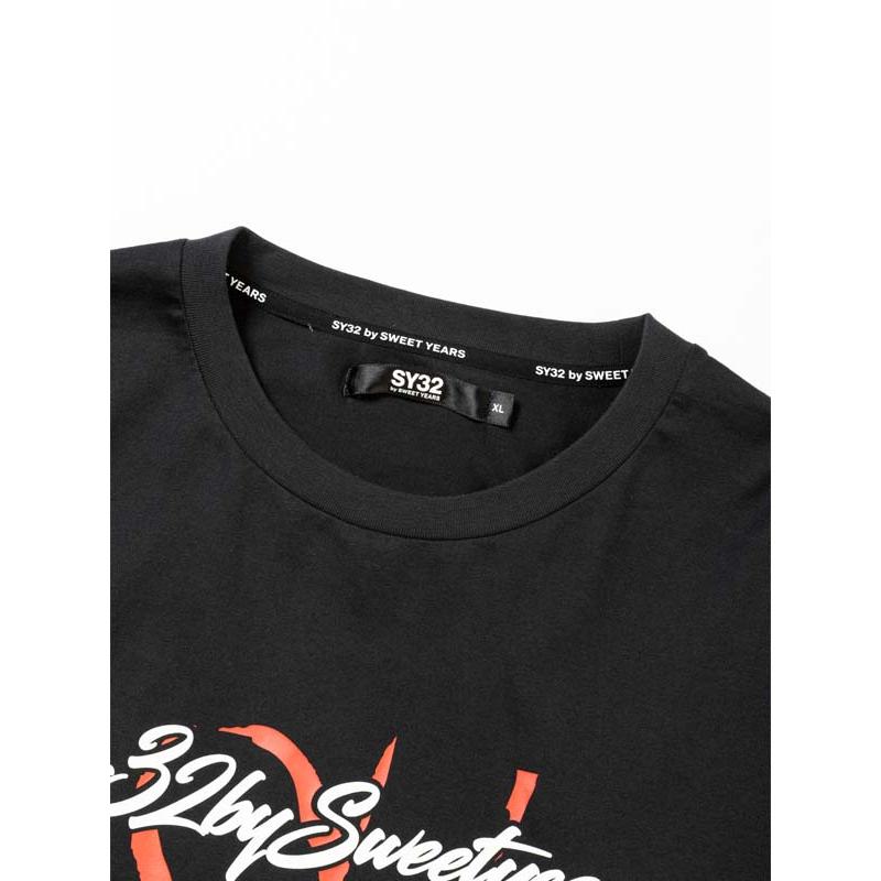 SY32 by SWEET YEARS 長袖Tシャツ CURSIVE LOGO LS TEE BLACK