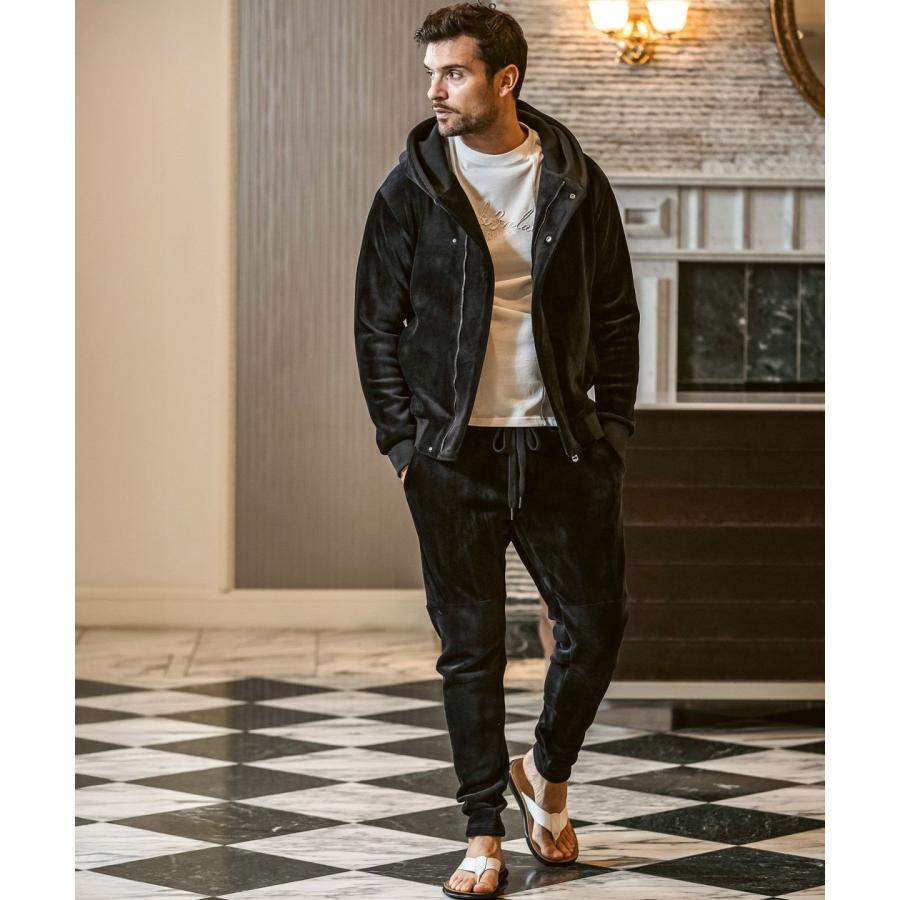 1PIU1UGUALE3 RELAX ヘビーベロアサルエルジョガーパンツ ブラック