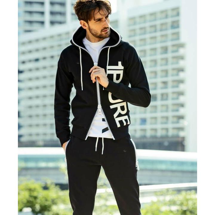 1PIU1UGUALE3 RELAX 縦ロゴスウェットロングパンツ ブラック ウノピゥ