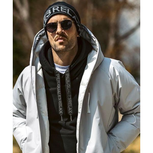 1PIU1UGUALE3 RELAX パイピングロゴワイドスピンドルフーディー