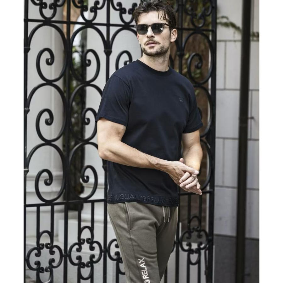 1PIU1UGUALE3 RELAX 30%OFF ヘム刺繍ロゴ半袖Tシャツ ブラック