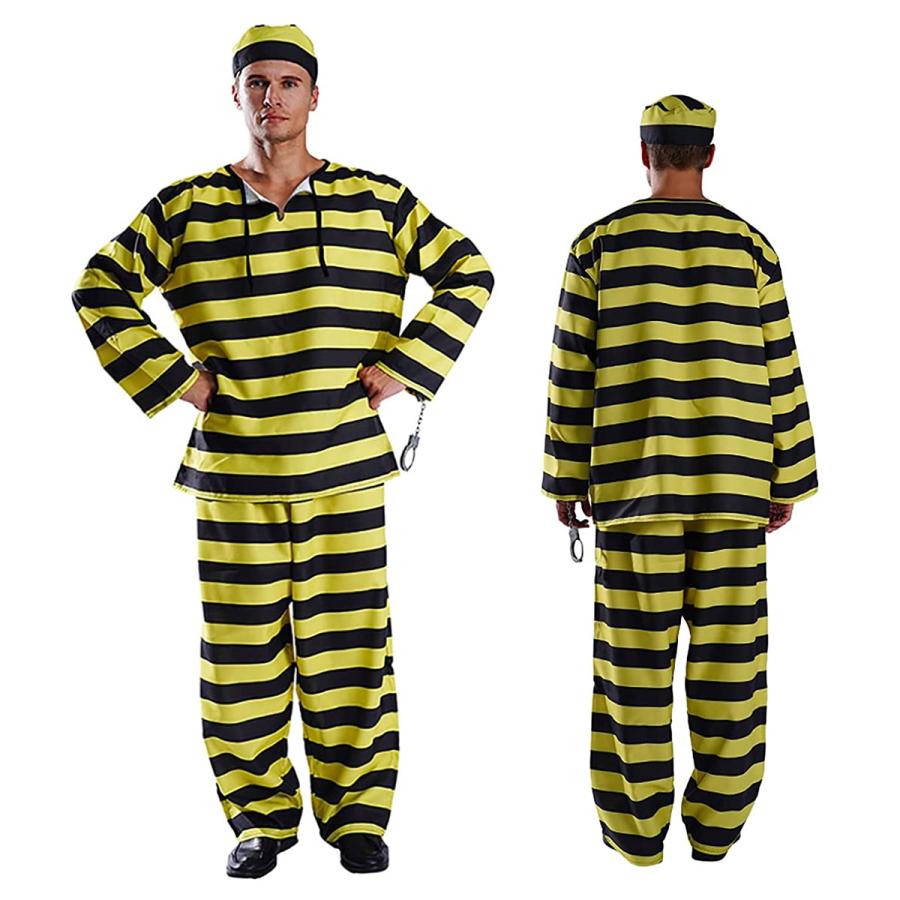 Veroman メンズ 囚人服 イエロー ボーダー プリズナー ストライプ 長袖 コスプレ ハロウィン パーティー イベント 衣装 仮装 コスチューム 大人 囚人イエロー Veroman Jp 通販 Yahoo ショッピング