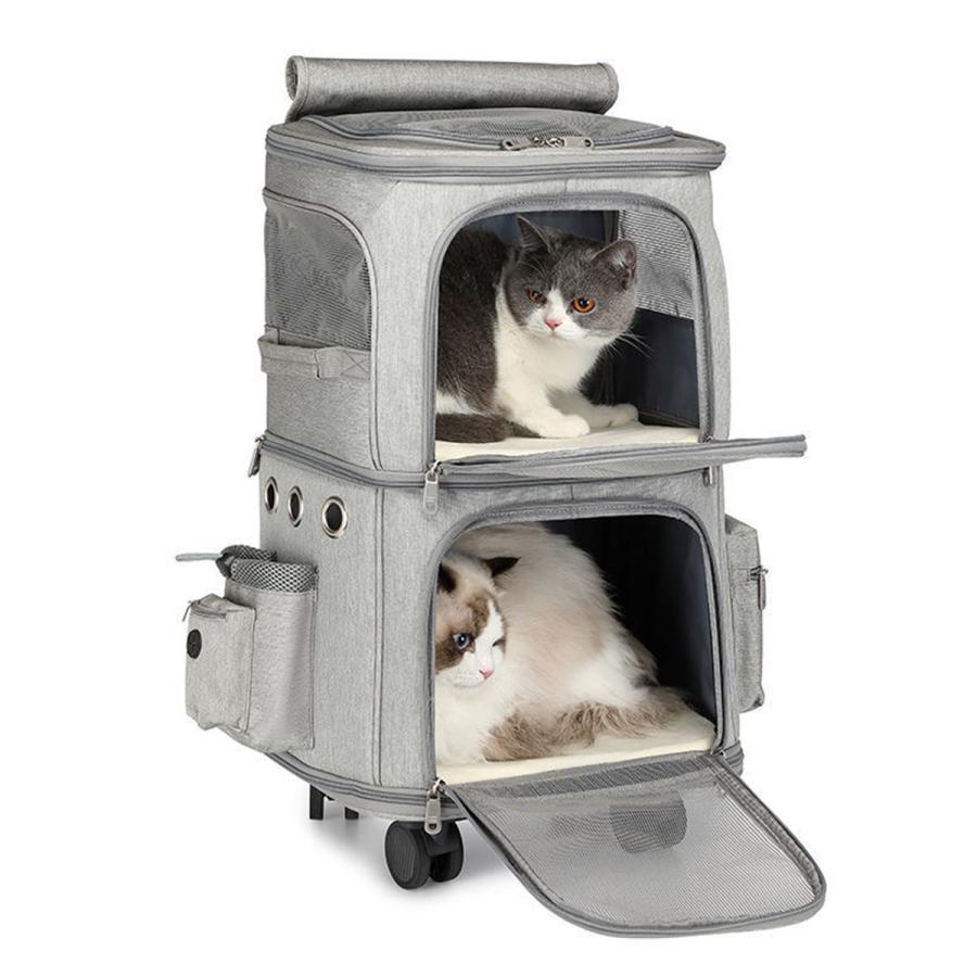 VeroMan キャスター付き ペット用 キャリーバック 2段 2匹 猫 犬