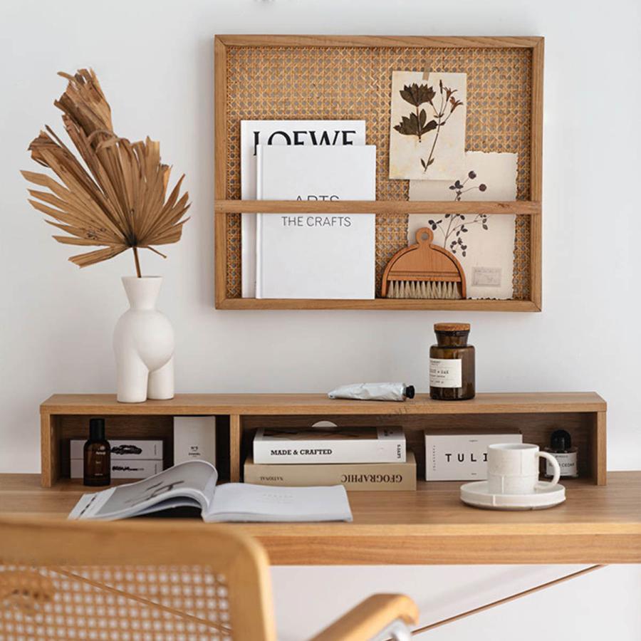 VeroMan ラタンの風合いが映える温もりデザイン 壁掛けブックラック