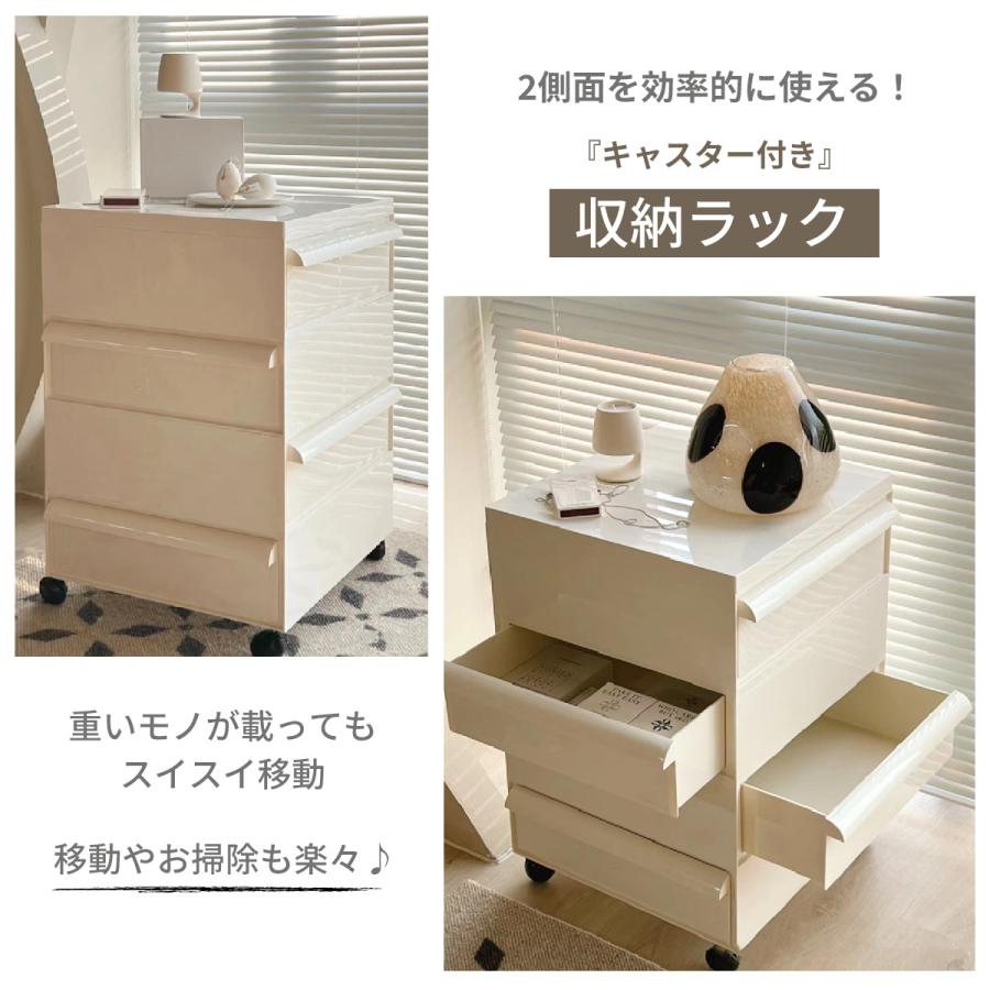 VeroMan すっきり整う収納ラック カラートロリー サイドキャビネット キャスター付き 4段 大容量引き出し収納 優雅なレトロデザイン 韓国インテリア [高さ100cm]の画像