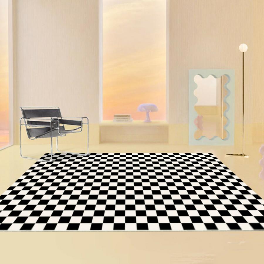 140cm x 200cm] VeroMan ラグ カーペット 韓国ラグ ブロック柄 ゆがみ