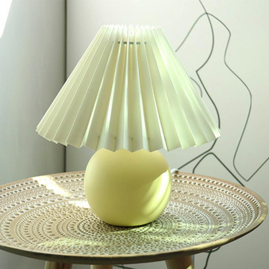VeroMan テーブルランプ 陶器 プリーツシェード 丸い 円形 ランプ